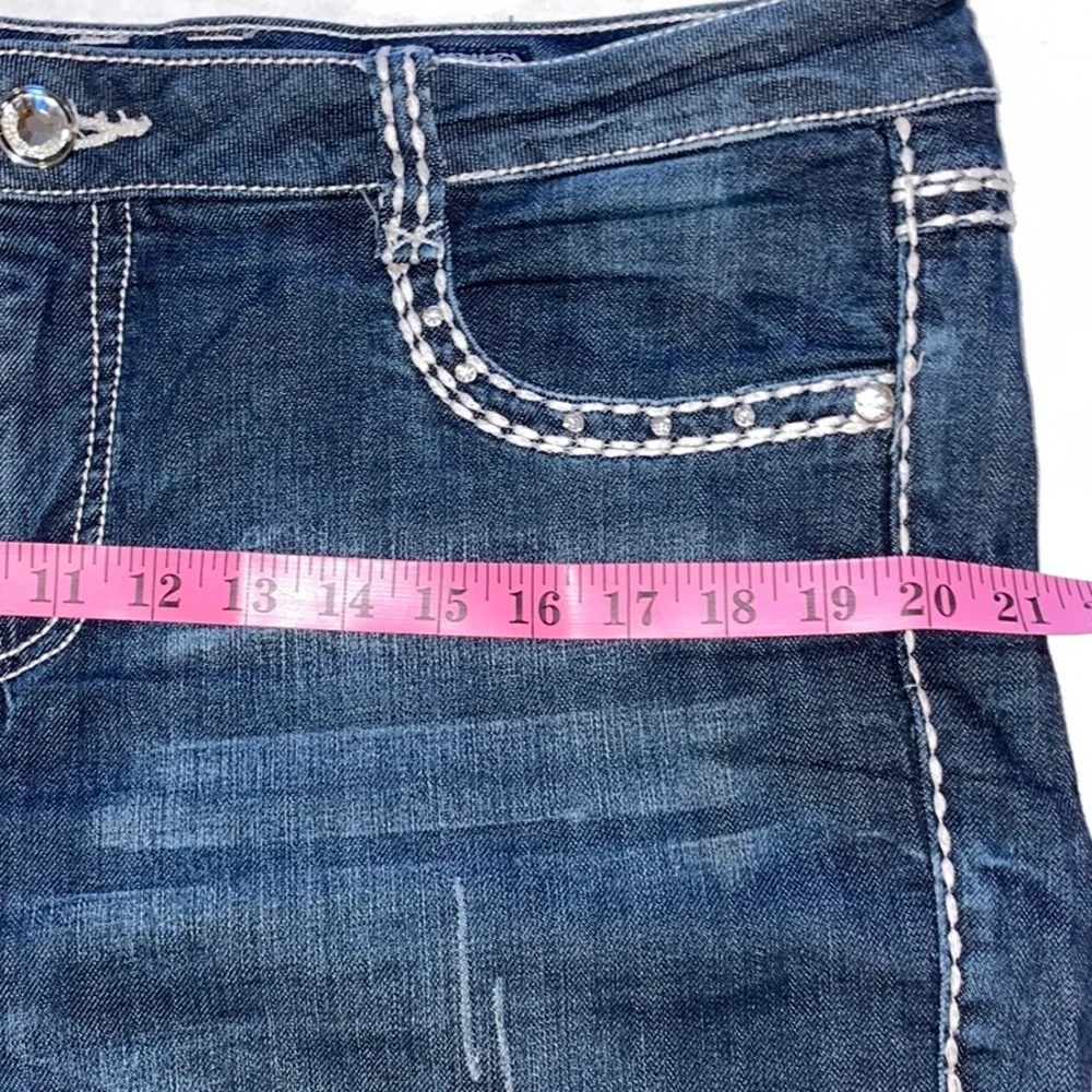 LA IDOL JEANS 15  ROSE Flair LEG JEANS RHINESTONES 5-POCKET ZIPFLY - Picture 6 of 16